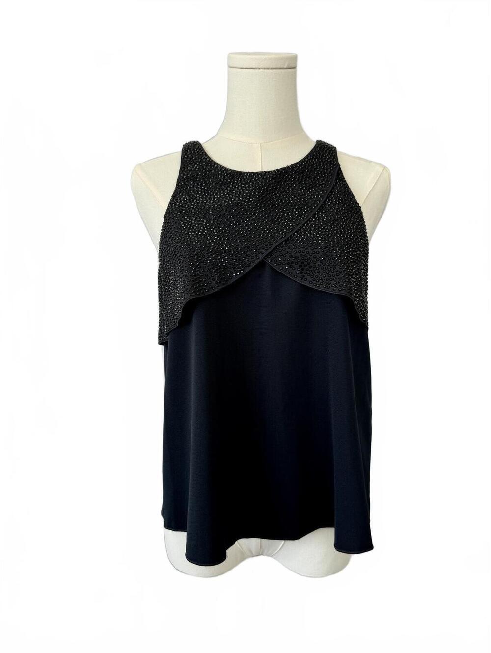 Emporio Armani Navy Black Embellished Rhinestone Sleeveless Top Size IT 42/US 6